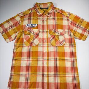 J.A.G.H.S Shirt Co. Men's Yellow Red Brown Plaid Button Down Shirt - medium